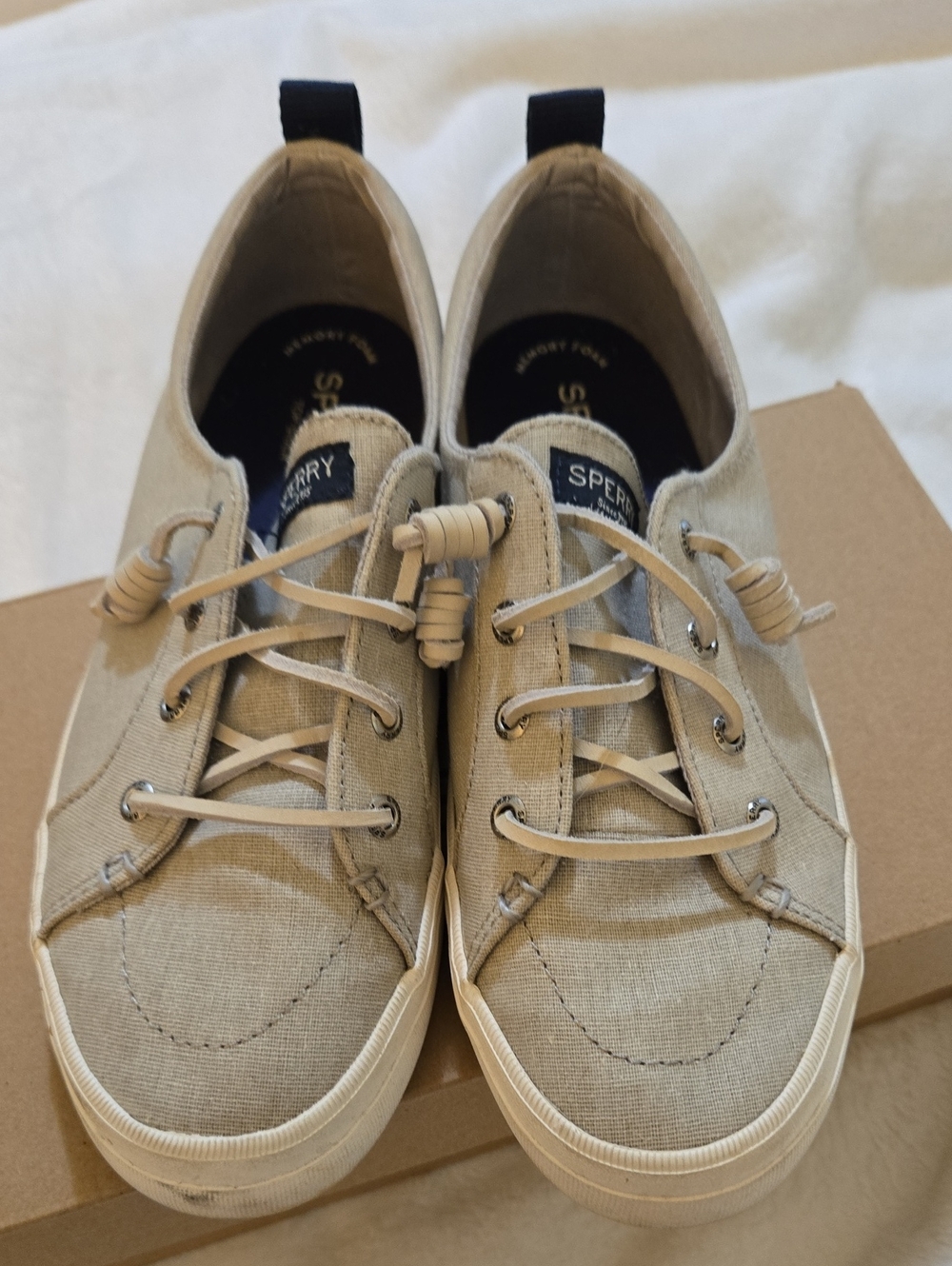 Sperry Beige Canvas Lace-Style Flats
